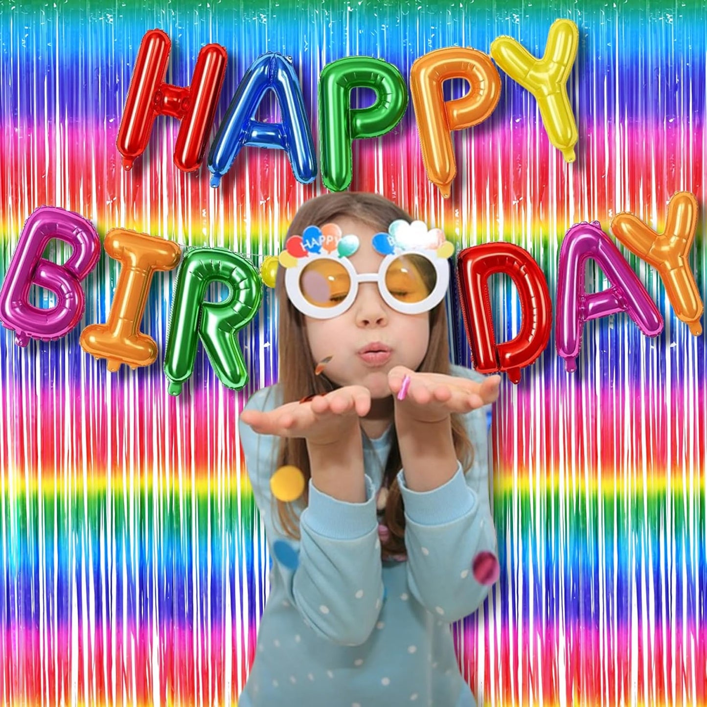 BRAVESHINE Fringe Backdrop Tinsel Foil Curtains - 2 Pack Colorful Metallic Streamers Backdrops for Doorway Decor/80's/90's/Dance/Graduates/Rainbows-Theme/Candylands/Kids Birthdays Party Decorations