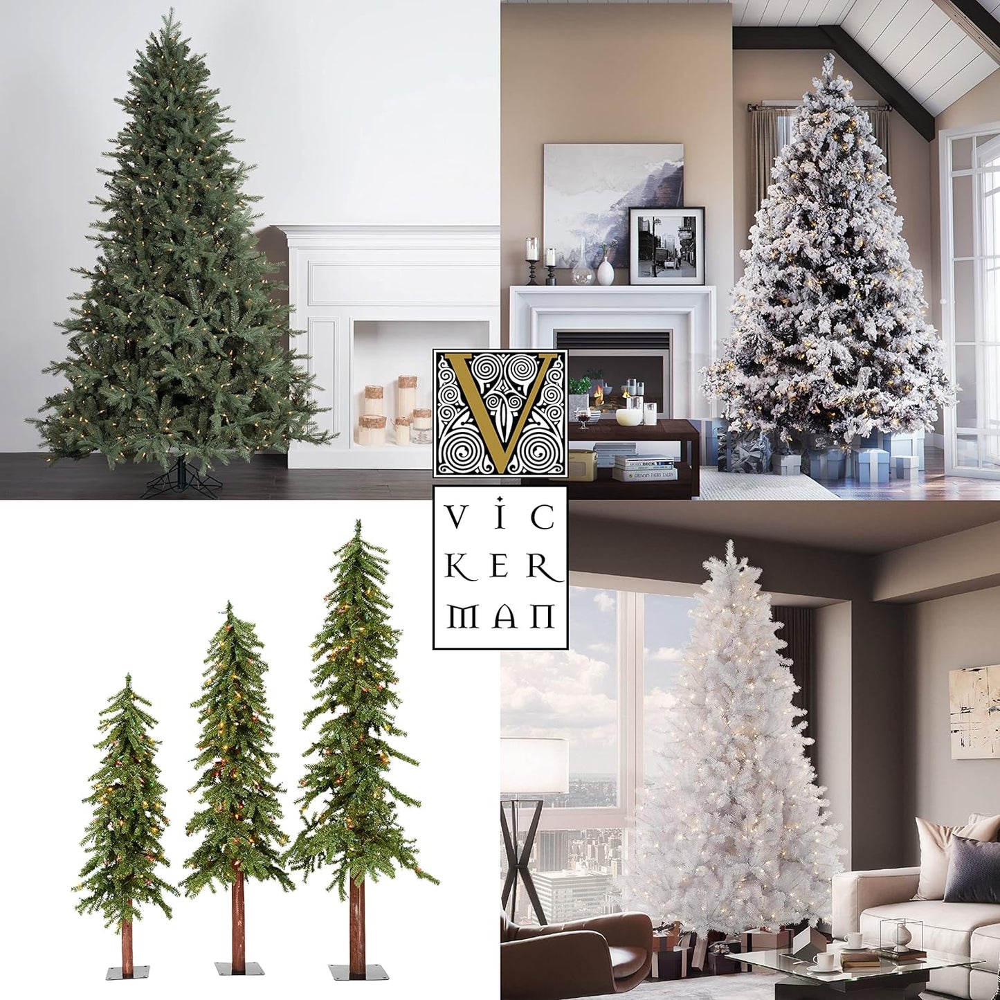 Vickerman 7.5' Mixed Country Pine Slim Artificial Christmas Tree, Unlit - Faux Christmas Tree - Seasonal Indoor Home Decor