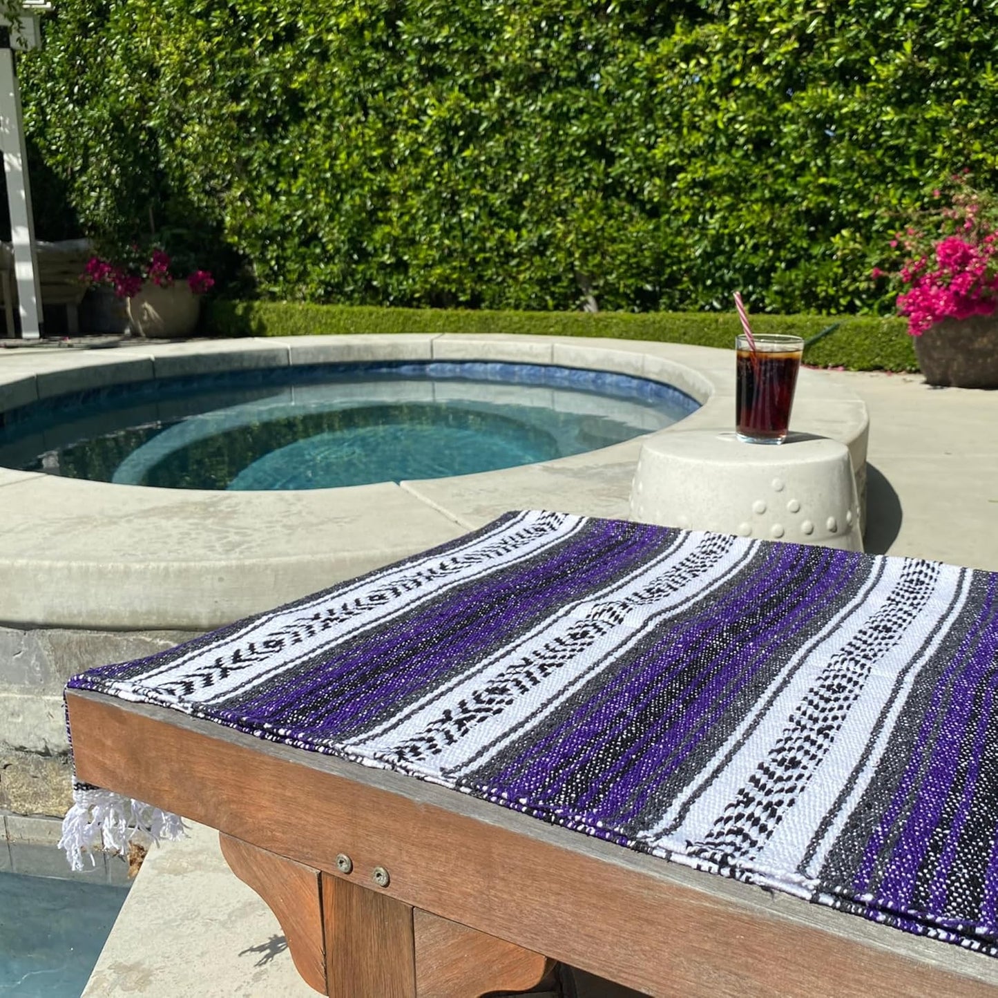 Del Mex Classic Mexican Blanket, Large Authentic Woven Falsa Throw (70"x50"), Artisan Southwest Décor for Beach, Yoga, Outdoors (Purple)