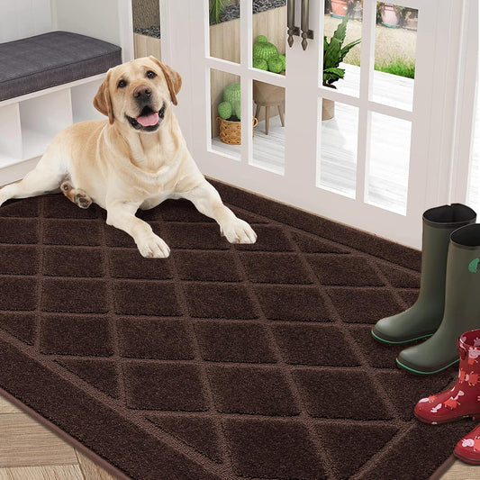 BEQHAUSE Dirt Trapper Door Mat 36" x 60", Doormat Non-Slip Entryway Rugs Washable, Dog Door Mat Stain Resistant and Absorbent Welcome Floor Mat for Front Back Door, Muddy Wet Shoes & Paws, Brown