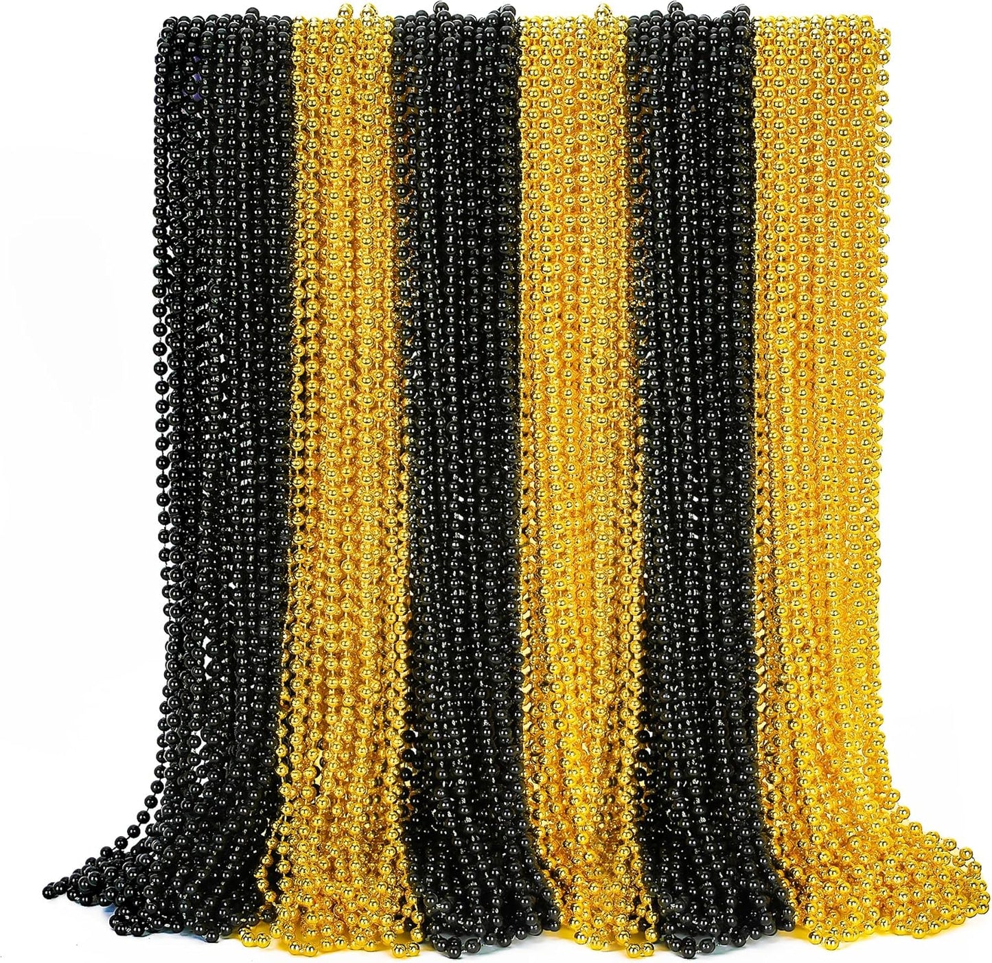 50PCS New Years Eve Bead Party Supplies, Black Gold Bead Necklace, 33" New Years Eve Beaded Necklaces, Festival Mardi Gras Parade Throw Accessories for Halloween Trick or Treat Accessories