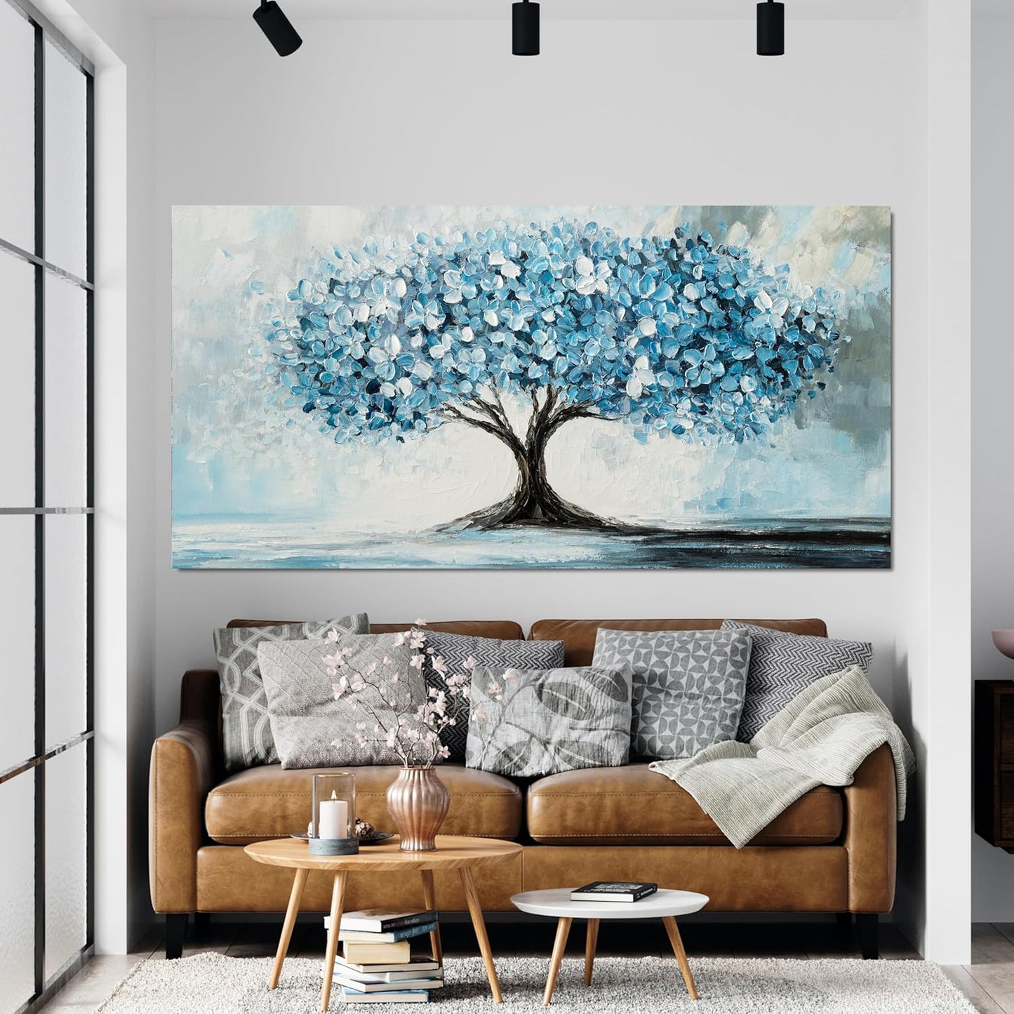 Canvas Wall Art Decor Tree of Life Wall Art Modern Blue White Wall Art Prints Canvas Art Wall Decor Artwork for Walls Decorations Wall Art Pictures for Living Room for Beroom Office Decor 20" X 40"
