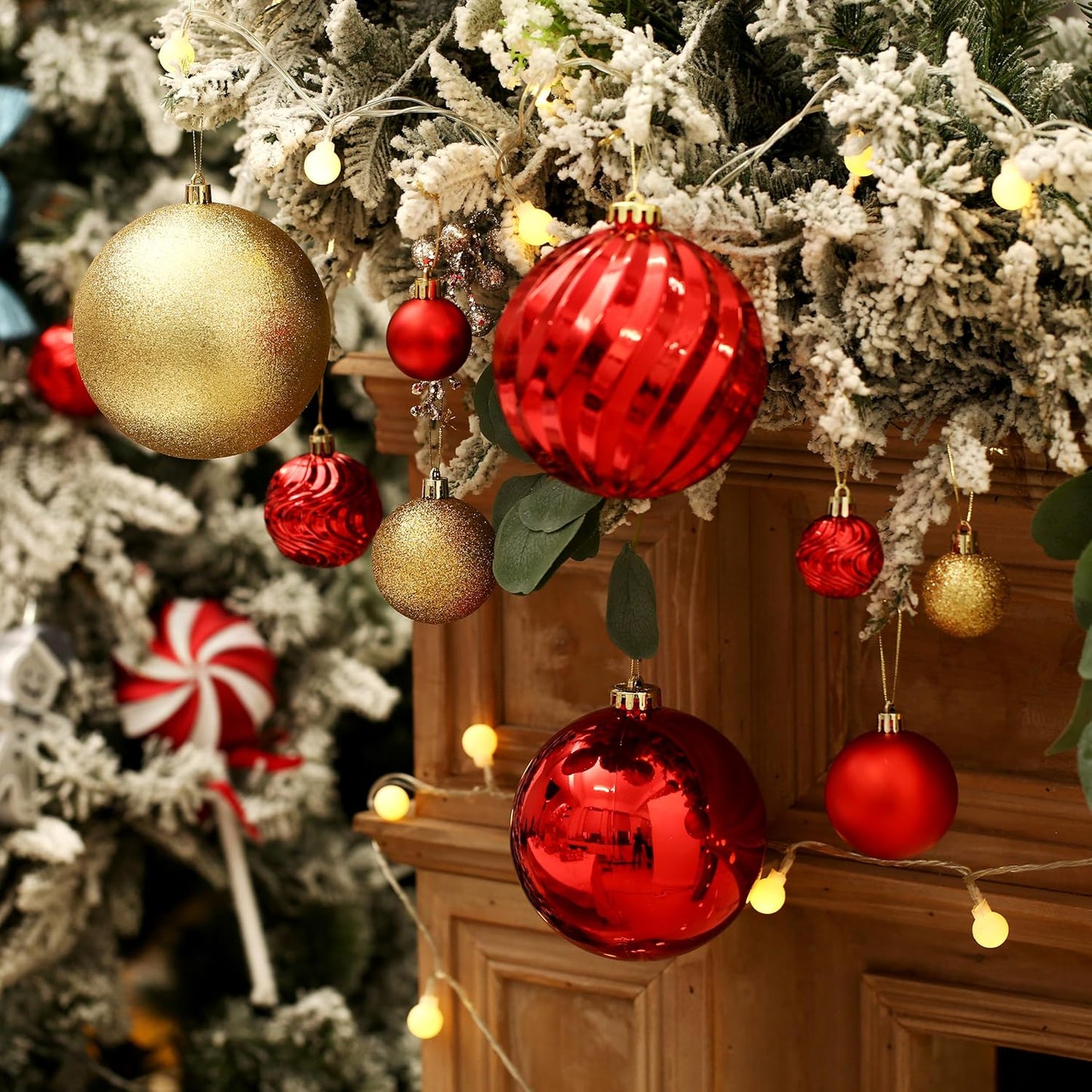 Christmas Ball Ornaments for Xmas Decorations,50 pcs Christmas Extra Large Tree Shatterproof Ornaments-Red&Gold (Combo of 5 Style in 3 Sizes)