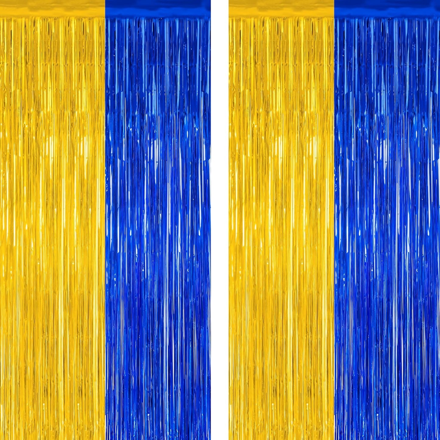 2 Pack Graduation Backdrop, 3.28 FT x 7.05 FT Class of 2025 Decorations, Blue Gold Fringe Curtains Tinsel Backdrop Party Streamer, Metallic Blue and Gold Graduation Decorations 2025