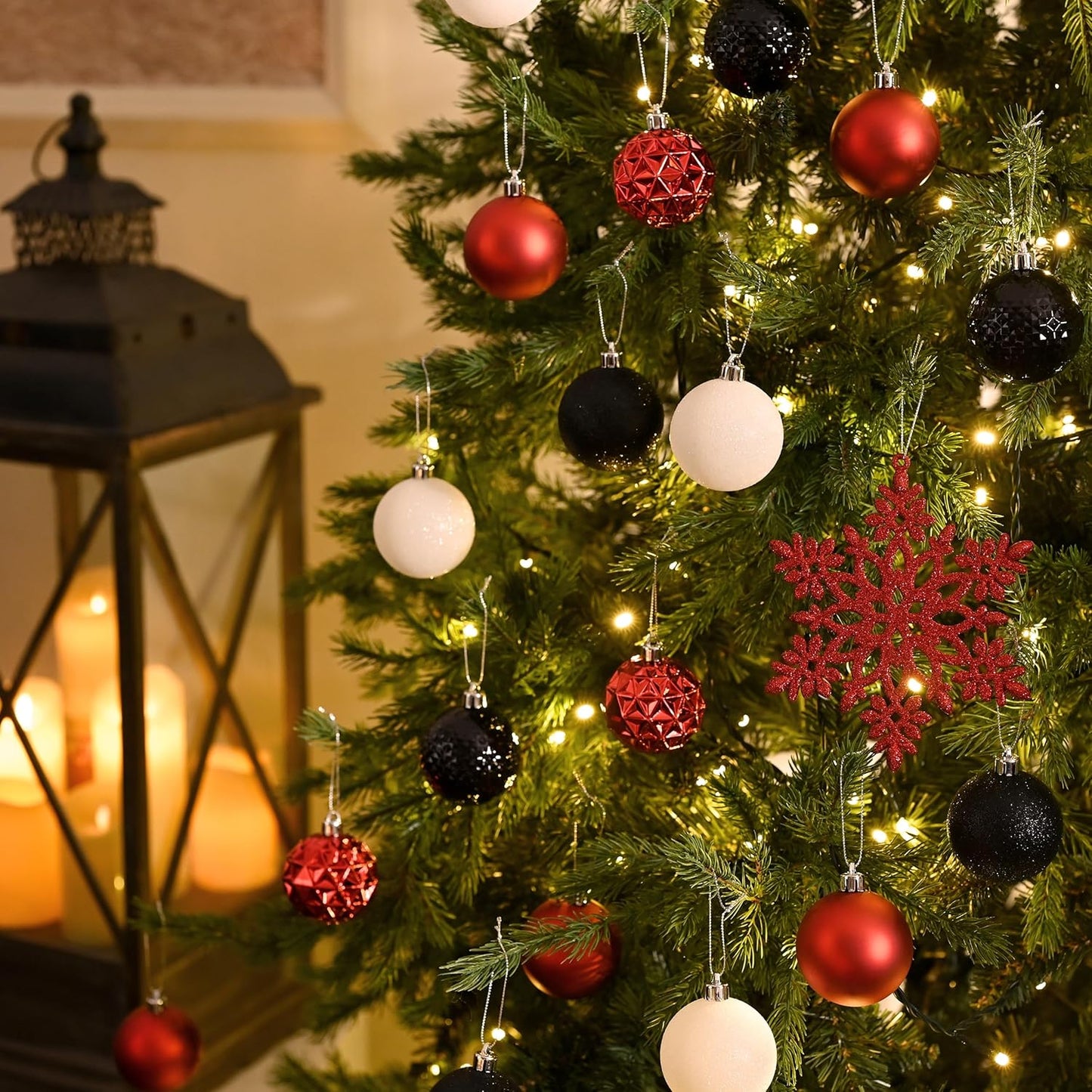 Valery Madelyn Christmas Tree Decorations Ornament Set for Fall Halloween, 50ct 2 Inches Red and Black Shatterproof Christmas Ball Ornaments Hanging Xmas Holiday Party Decor