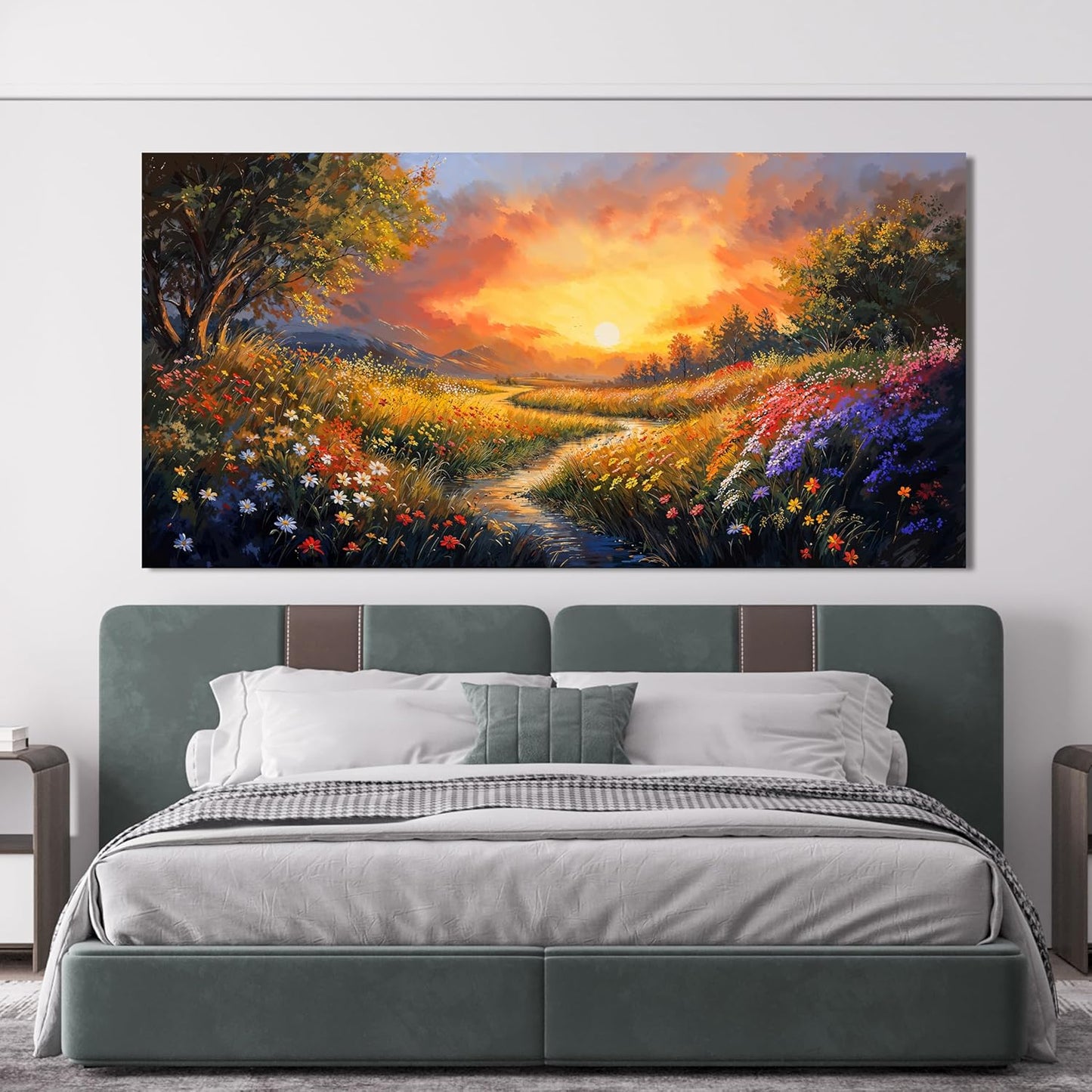 Canvas Wall Art Decor Oversized Wall Art Pictures for Living Room Large Vintage Landscape Wall Art Prints Canvas Art Wall Decor Wildflower River Artwork for Walls Bedroom Home Wall Art Decor 29" X 58"