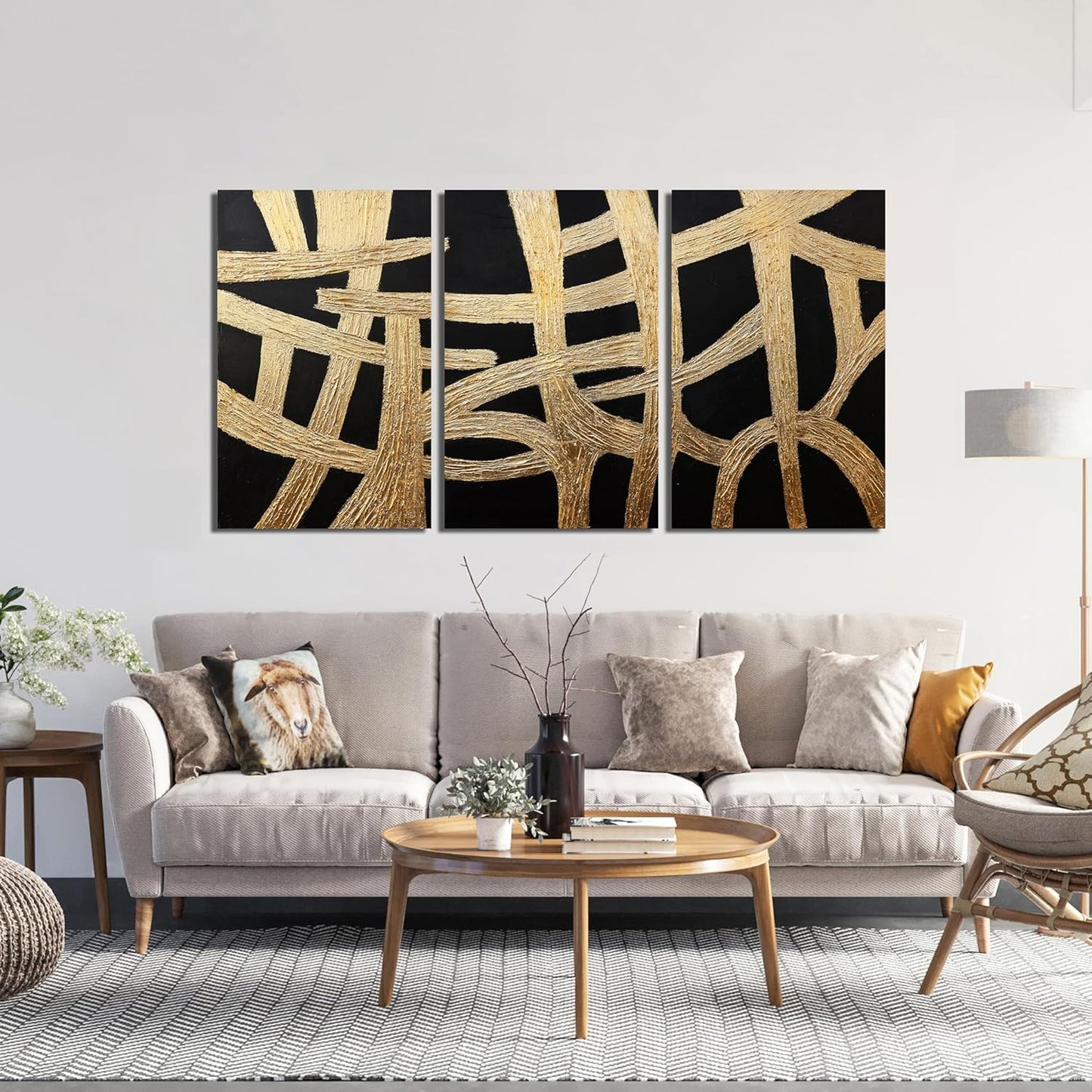 Canvas Wall Art Decor Large Wall Art Pictures for Living Room Black And Gold Wall Art Decor Artwork for Walls Abstract Textured Wall Art Prints Art Work For Room Office Home Wall Decor 24" X 36" *3pcs