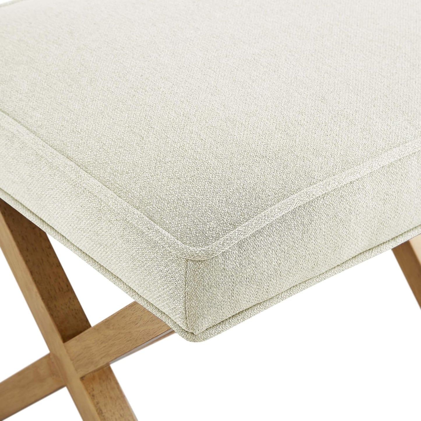 Amazon Basics Small Ottoman Foot Rest, Mid-Century Modern X Square Polyester Foot Stool, Linen, Ivory White, 18"D x 19.8"W x 18.3"H (Previously Rivet Brand)