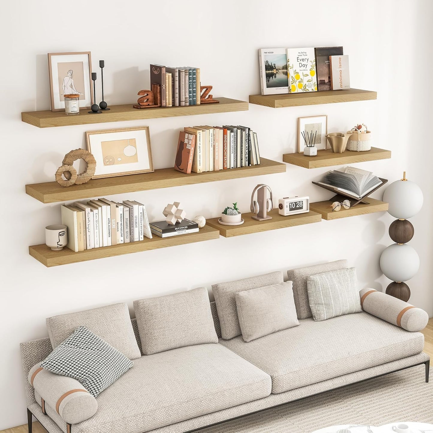 RICHFOCUS 55Inch Floating Shelves for Wall 1 Pack Shelves for Bedroom|Kitchen|Bathroom Wall Mounted Rustic Wood Floating Shelf with Invisible Brackets for Books|Storage|Decor, Oak