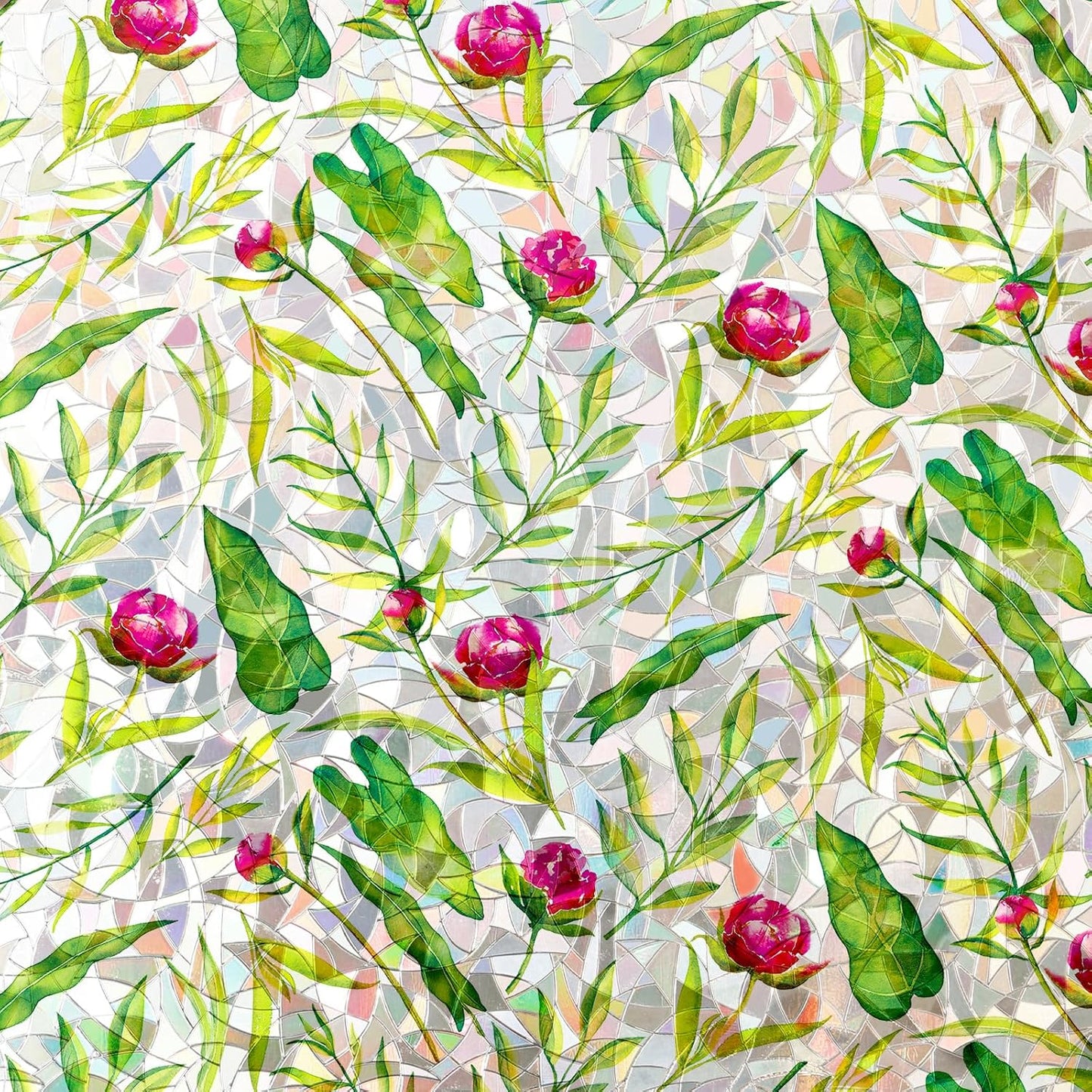 Rainbow Window Privacy Film 3D Floral Decorative Stained Glass Window Film Anti UV Non-Adhesive Reusable 17.5" x 157.4" for Home Room Car Glass Cling