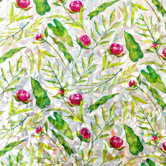 Rainbow Window Privacy Film 3D Floral Decorative Stained Glass Window Film Anti UV Non-Adhesive Reusable 23.6" x 78.7" for Home Room Car Glass Cling