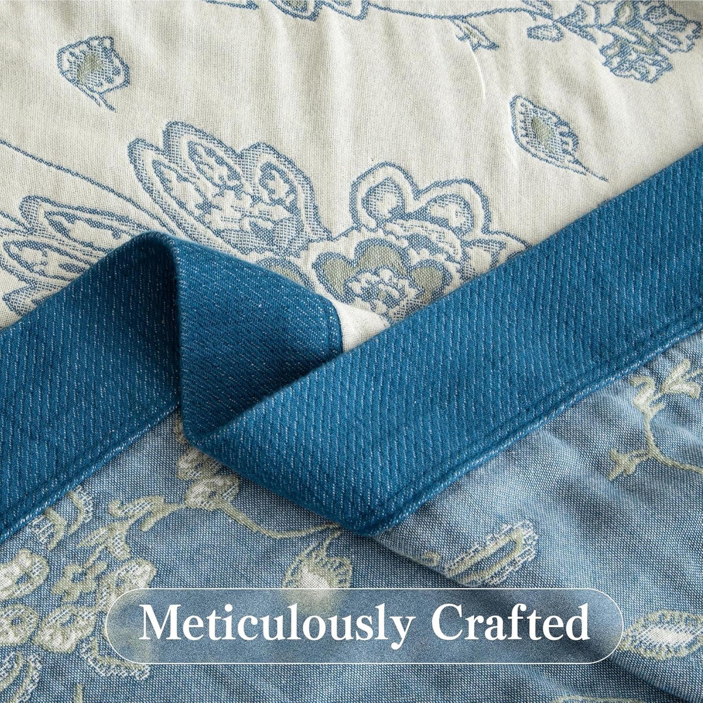 Boho Throw Blanket Full Size, Extra Large Soft Cozy Cotton Muslin Quilt Blanket for Bed Decor, Floral Patterned Couch Sofa Chair Cover, Vintage Farmhouse Cottage Woven Blanket, Blue&White