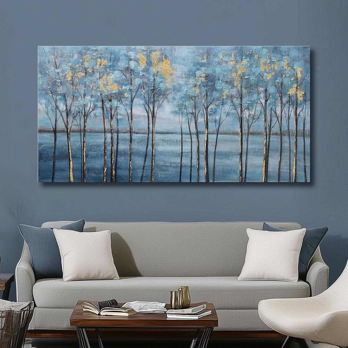 Belmrxne Tree Canvas Wall Art Modern Blue Artwork Hanging Aesthetic Canvas Painting Pop Art Wall Decor for Living Room Bedroom Dining Room Office Home Decor 24x48inch