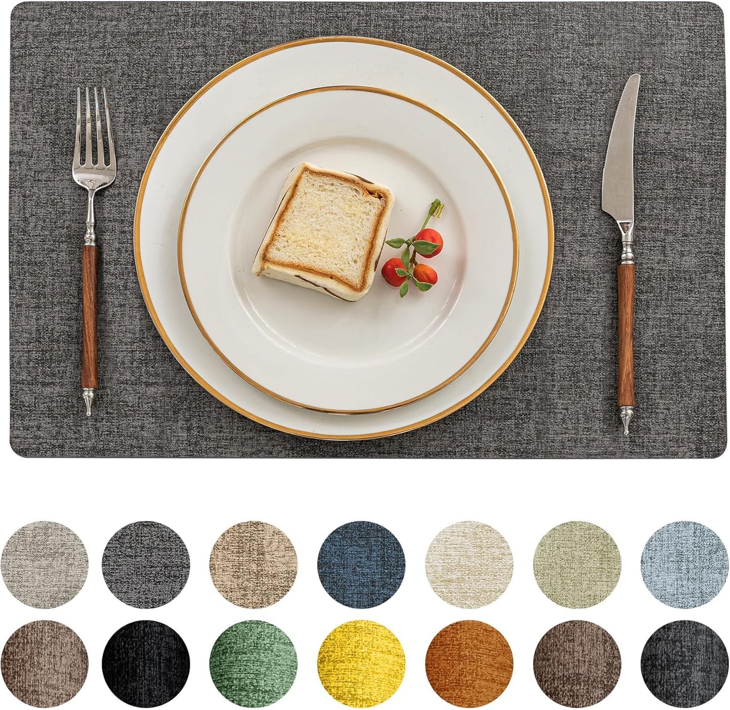 Romanstile Reversible Vinyl Placemats Set of 8, Faux Leather 100% Waterproof Oil-Proof Wipeable Place Mats, Heat Resistant Dual Sided Table Mats for Kitchen/Dining/Party (Dark Gray, 12 x 18 Inch)