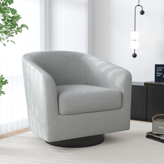 Swivel Barrel Accent Chair, Modern Round Chenille Fabric Arm Chair for Living Room, Bedroom, Comfy Club Reading Chairs for Adults（Chenille Fabric, Light Grey, Set of 1
