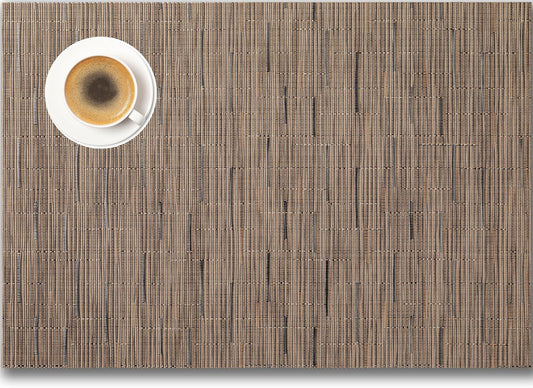 Placemats Set of 4 - Easy Clean Woven Vinyl Placemats for Dining Table, Indoor/Outdoor Place Mats, Washable PVC Table Mats （Light Brown）