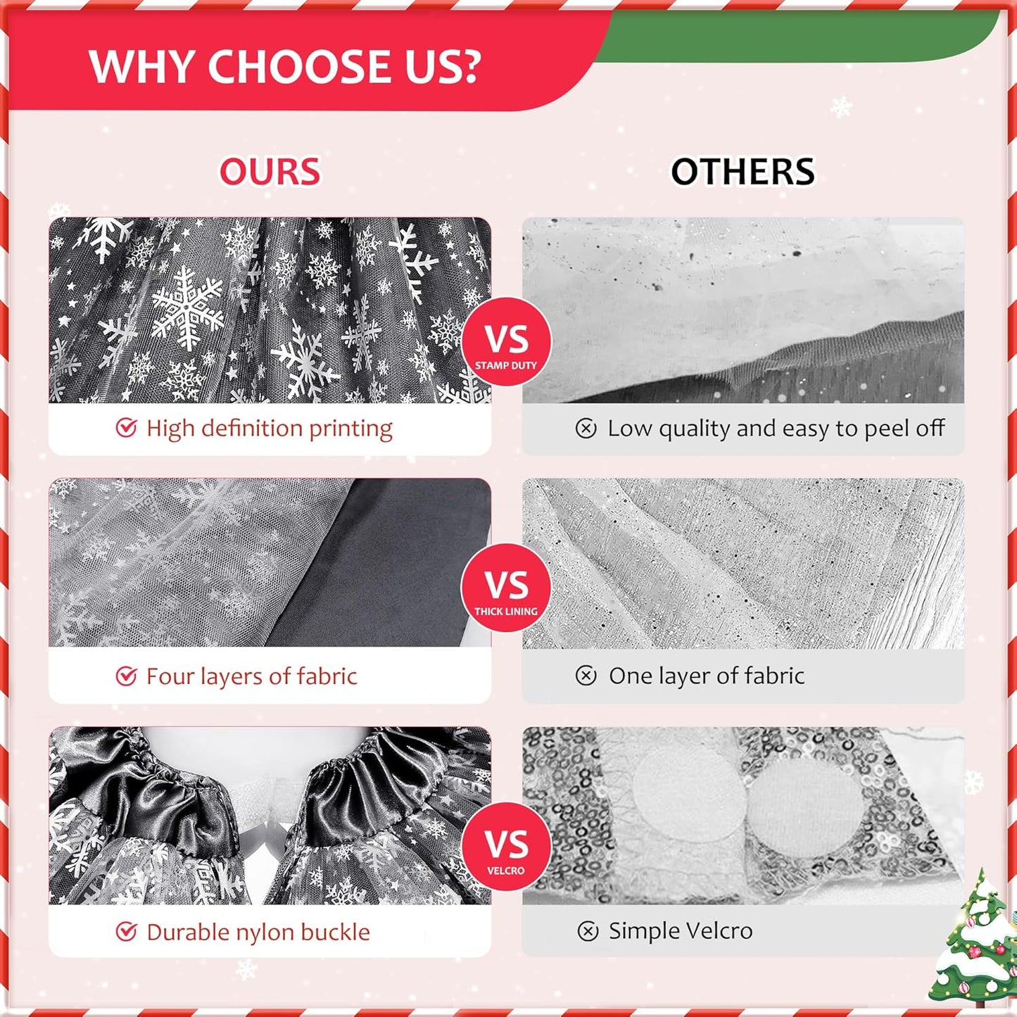 Christmas Wedding Tree Skirt, 4 Layer 45 in Snowflake Tulle Tree Decoration for Party Indoor, Fluffy Tree Cover Mat Ornament for Holiday, Black