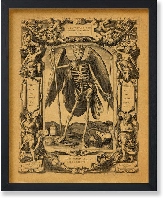 Poster Master Vintage Angel of Death Poster - Grim Reaper Print - Halloween Art - Mirror of Human Life Art - Gift for Men & Women - Gothic Decor for Living Room or Bedroom - 11x14 UNFRAMED Wall Art