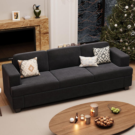 Sofa, 89" 3-Seater Deep Seat Sofa, Modern Comfy Couches for Living Room Apartment Lounge, Dark Grey Chenille