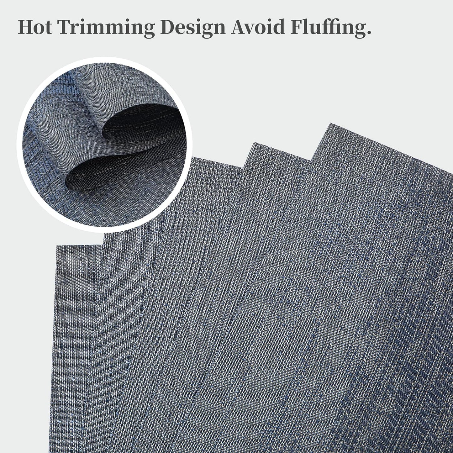 Leetaltree Denim Blue Placemats Set of 12 - Heat Resistant Non-Slip Place mats for Dining Table, Washable Durable PVC Vinyl Woven Table Mats（Denim Blue, 12）