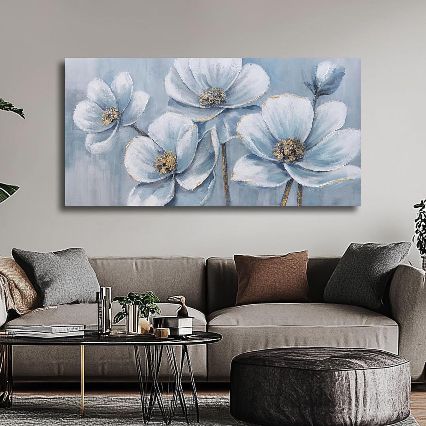 Belmrxne Large Flower Canvas Art Gold Wall Art Aesthetic Wall Decor Trendy Canvas Painting Artwork for Living Room Bedroom Dining Room Office Home Decor 30x60 inch