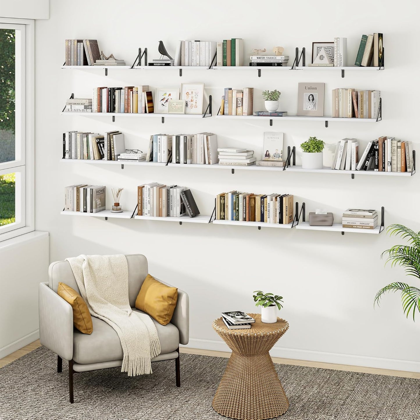 Heimlove 36 Inch White Floating Bookshelves Set of 3,Heavy Duty Wall Mounted Bookshelves,Wall Bookshelf for Living Room,Bedroom,Kitchen,Laundry Room Storage & Decor