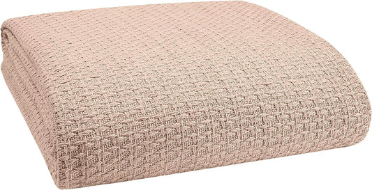 Elvana Home 100% Cotton Bed Blanket, Breathable Bed Blanket Full - Queen Size, Cotton Thermal Blankets Full - Queen, Perfect for Layering Any Bed for All Season, Beige