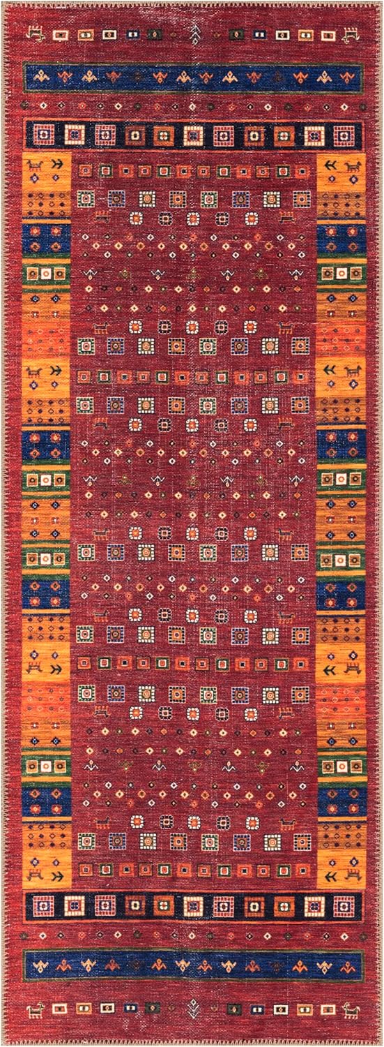 Keen Home Design 2x12 Rug - Machine Washable Runner Rug with Non-Slip Backing, Ideal for Hallway, Entryway, Kitchen, Laundry Room - Vintage, Easy Clean, Durable, Low Pile - (2'6" x 12')