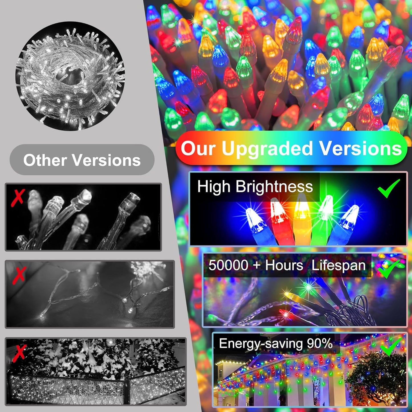 504LED 50ft Christmas Lights, 112Drops 12 Modes Multicolor Christmas String Lights Outdoor Dimmable, Waterproof Christmas Decoration Fairy Lights with Timer for Indoor Eaves Party Patio Window Fence