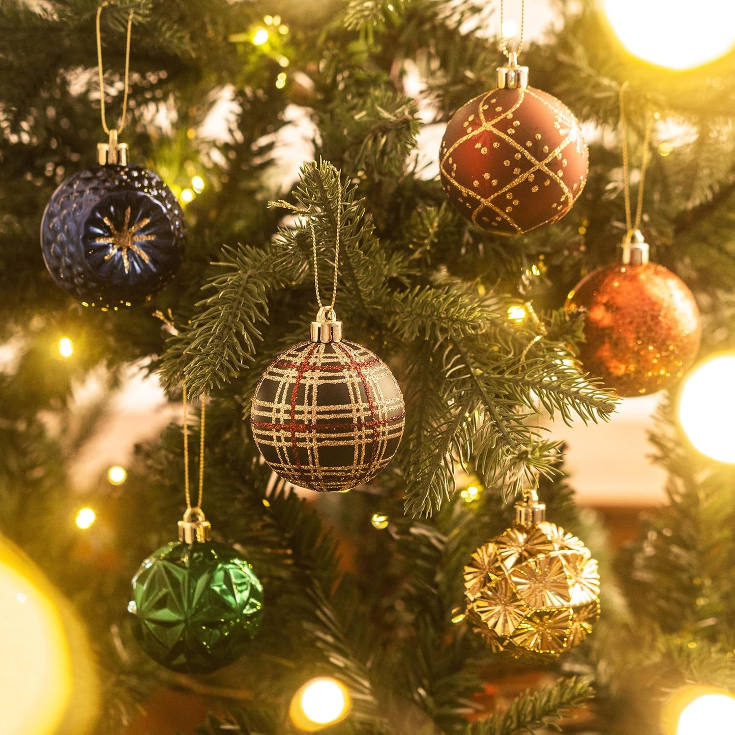 Valery Madelyn Ornaments for Christmas Trees, 9ct 2.36 Inches Red Green and Gold Shatterproof Christmas Tree Decorations, Luxury Hanging Ball Ornaments for Xmas Holiday Party Decor