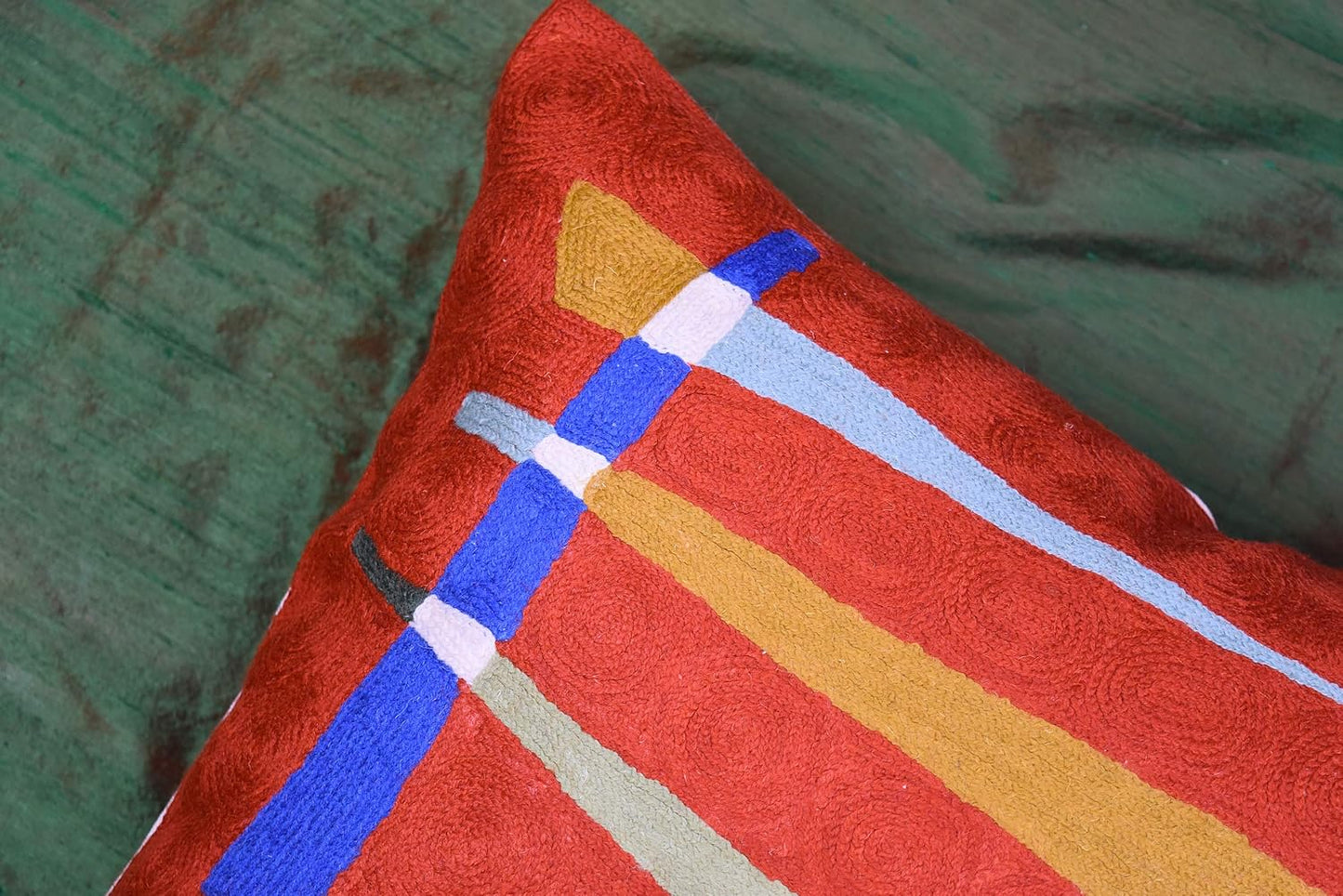 Kandinsky Modern Pillows Cover- Orange | Mid Century Chair Cushions | Abstract Throw Pillows | Contemporary Pillowcase | Modern Couch Pillows | Needlepoint Accent Cushion | Wool Size 18x18