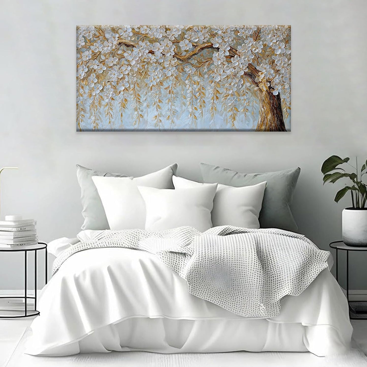Wall Art Living Room Flower White Tree Wall Art Modern Canvas Art Wall Decor Home Wall Decor Suitable Picture For Bedroom Apartment Office Can Be Hung 24" X 48"