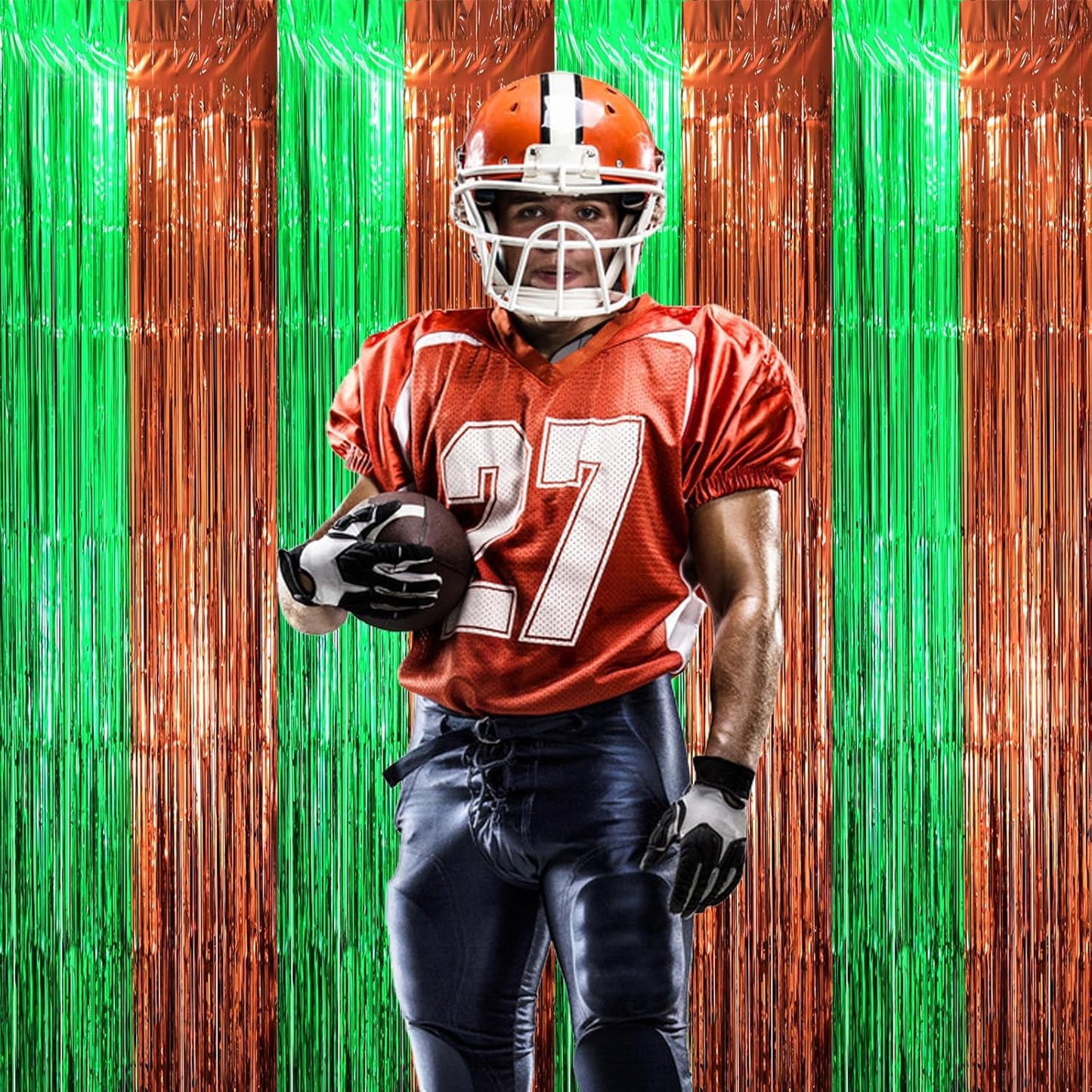 3 Pack 3.3 x 8.2 ft Green and Brown Foil Fringe Backdrop Curtains, Tinsel Streamers Party Decorations, Fringe Backdrop, Door Shimmer for Super Bowl or Birthday Party