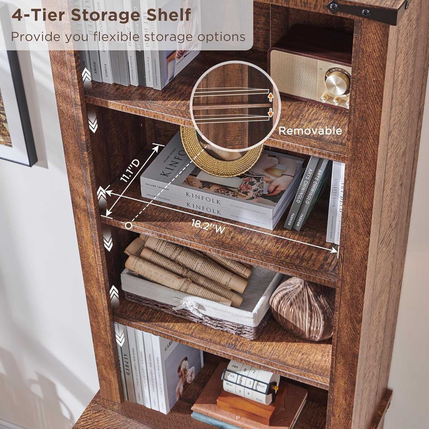 RedLemon Bookcase with 2 File Drawers, 72" Tall Farmhouse Bookshlef with Storage and Adjustable Shelves, 4 Tier Rustic Wood Bookshelf with Cabinet for Office, Living Room (Reclaimed Barnwood Color)