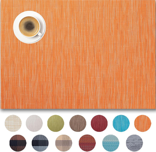 Placemats Set of 8 - Easy Clean Woven Vinyl Placemats for Dining Table, Indoor/Outdoor Place Mats, Washable PVC Table Mats （Orange）
