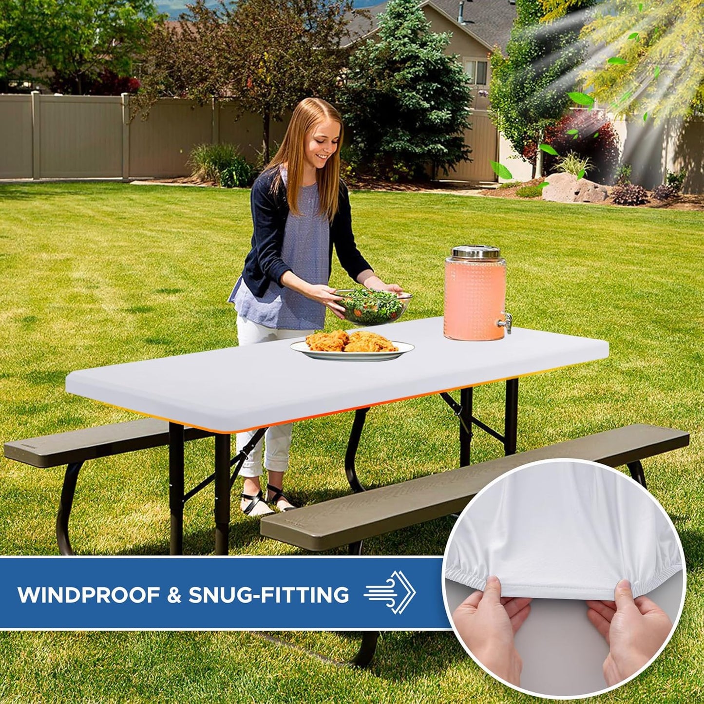 Spandex Table Cover Fitted 4ft Rectangular Tables-6 Pack White Stretch Table Clothes-Stretchable Elastic Folding Tablecloth for Outdoor Picnic Camping Dining Room Patio Kitchen Banquet Party