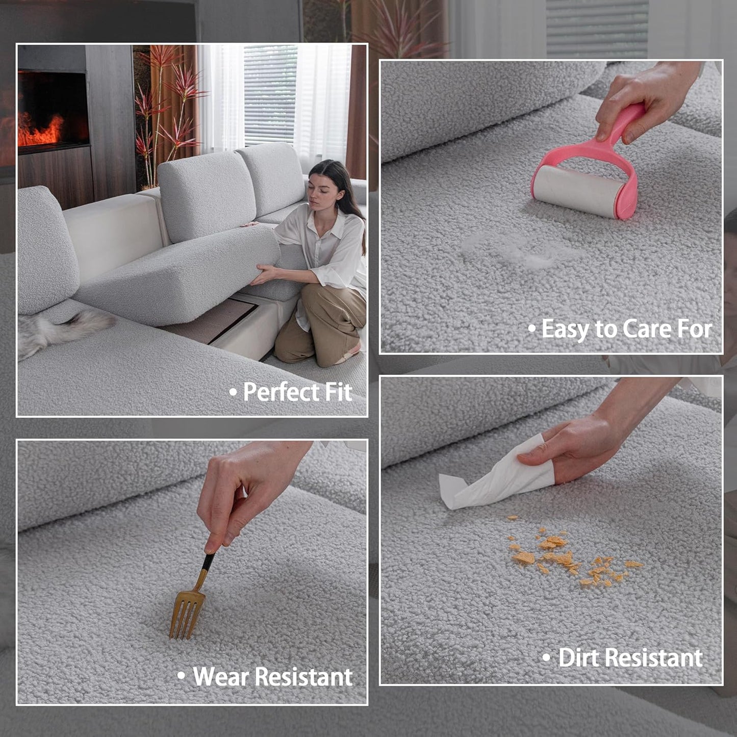 Couch Cushion Covers for Sectional Sofa, Stretch Soft Sofa Slipcovers Washable Wear-Resistant Universal Furniture Protector for Living Room(3 Seaters Covers, Light Gray)