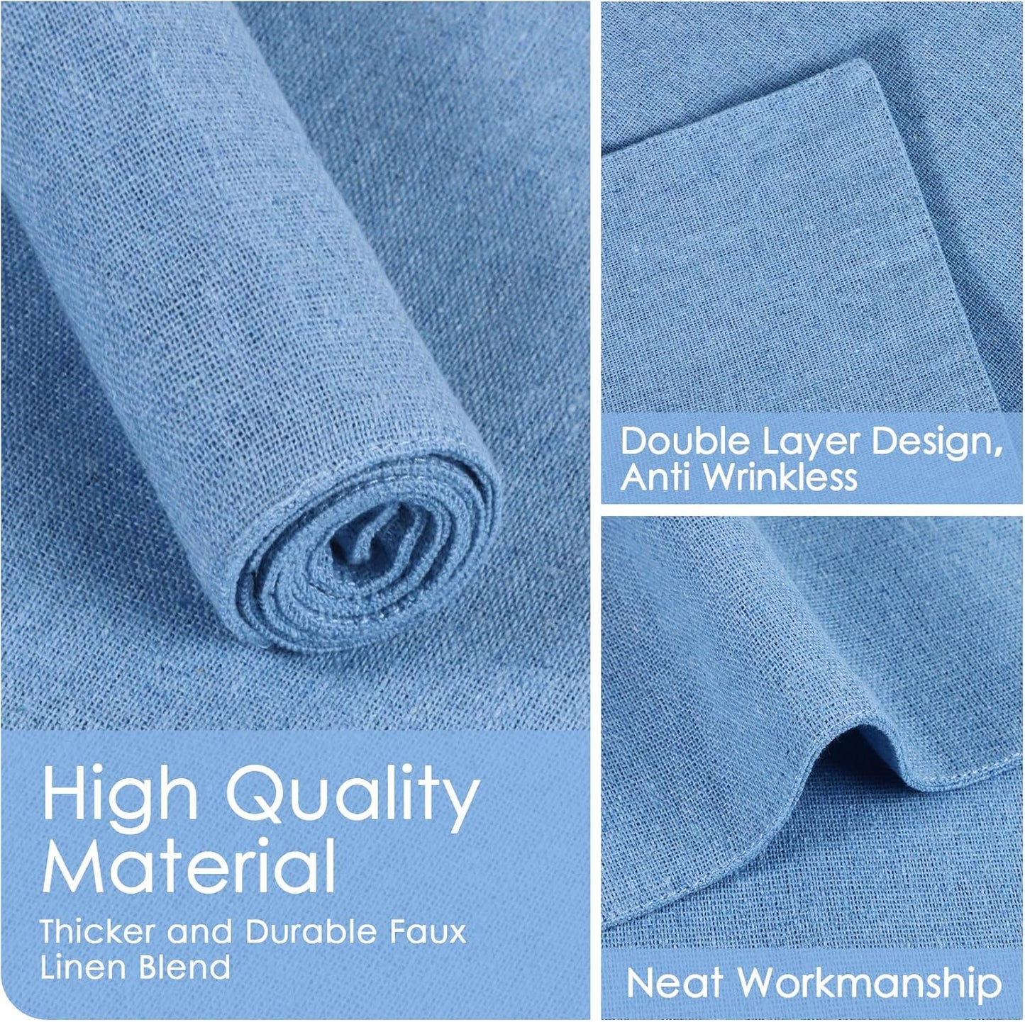MANSPHIL Light Blue Placemats Set of 6 Double Layer Faux Linen Table Place Mats Heat Resistant Washable Cotton Cloth for Dining Kitchen - 13x19 Inch