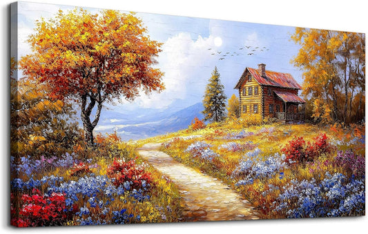 ZUITINGHUA Large Wall Decor For Living Room Canvas Wall Art For Office Modern Wall Decorations For Bedroom Yellow Tree Landscape Painting Farmhouse Pictures Artwork Room Home Decor 24x48 In