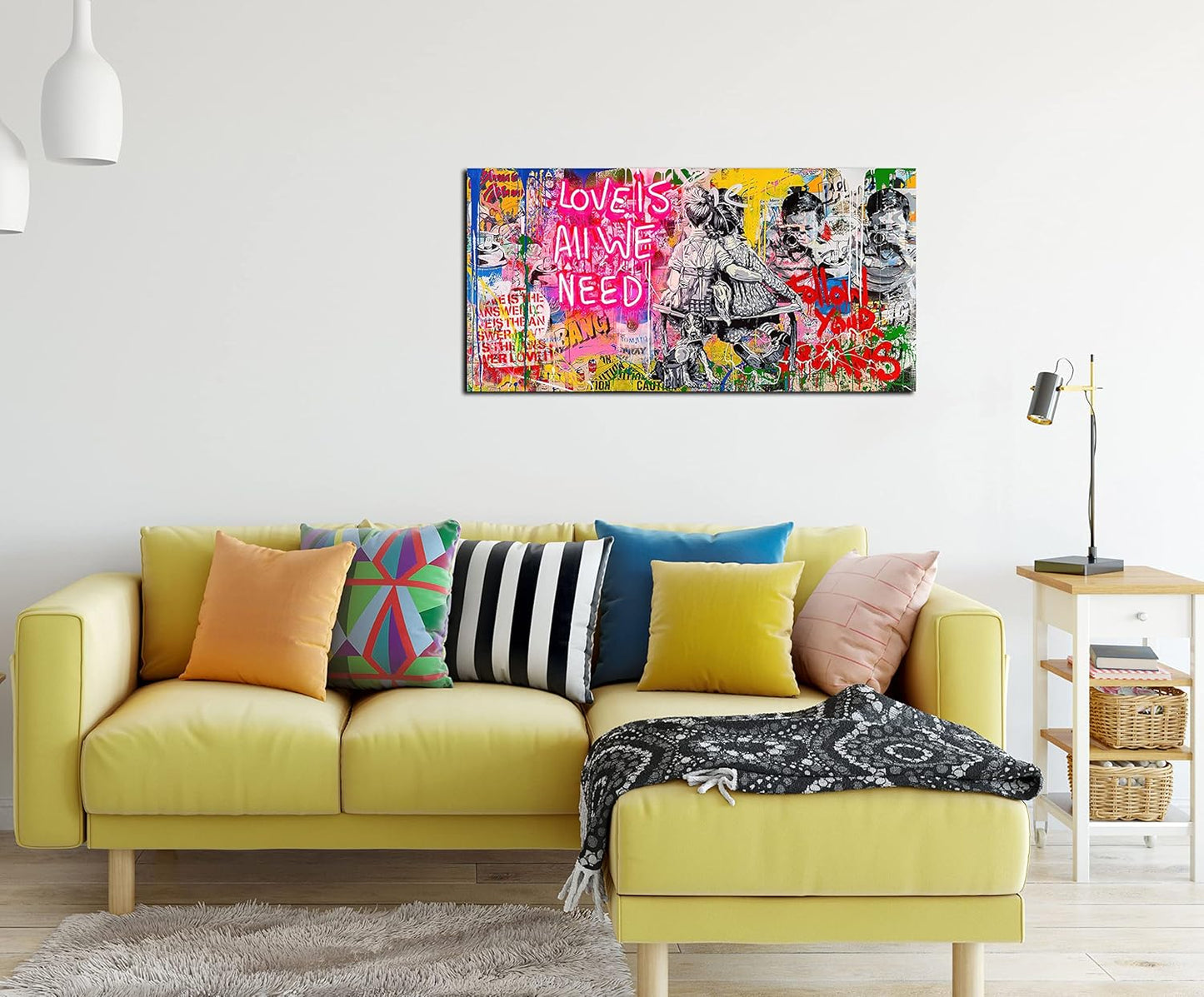 JKWALL77 Banksy Street Wall Art - Graffiti Abstract Canvas Wall-Art for Living Room Ready To Hang Size 40" x 20"