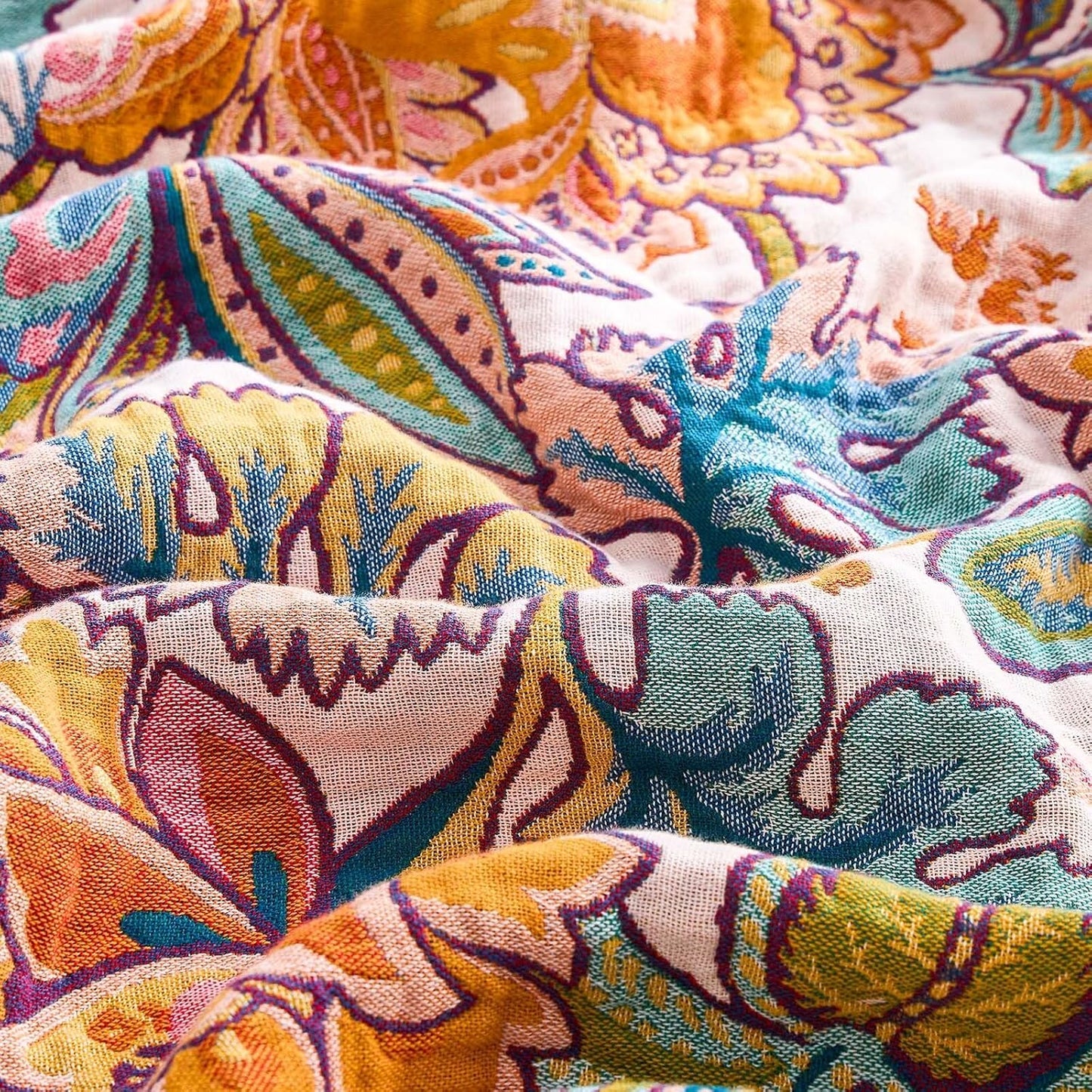 Boho Throw Blanket for Bed, 100% Cotton Soft Rustic Quilt Fall Blanket, 50"x60" Floral Printed Farmhouse Decor Bed Blankets, All Season Rustic Reversible Bohemian Throw Quilt