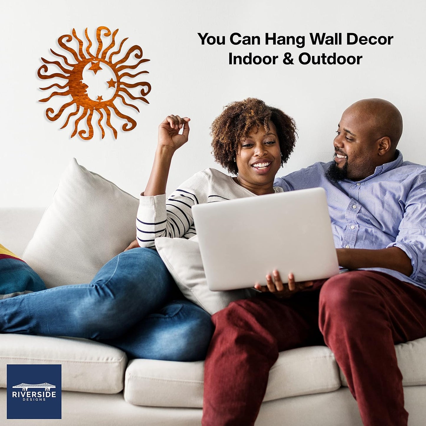 Riverside Designs Wacky Solar Moon Metal Wall Art Steel Outdoor Decor | Heavy-Duty and Waterproof | Made in USA (Copper, 12L x 12W)