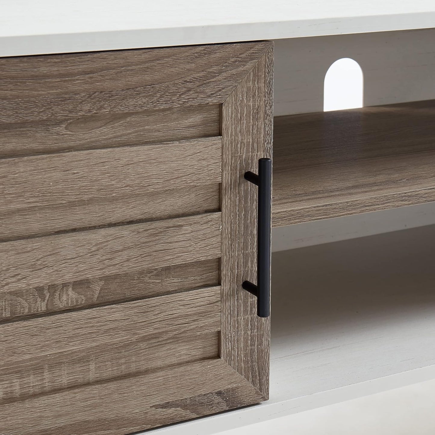 Mid Century Wooden TV Stand with Open Shelf and 2 Storage Cabinets for TVs up to 65 Inches,White Walnut Modern Entertainment Center TV Console for Living Room,Bedroom.