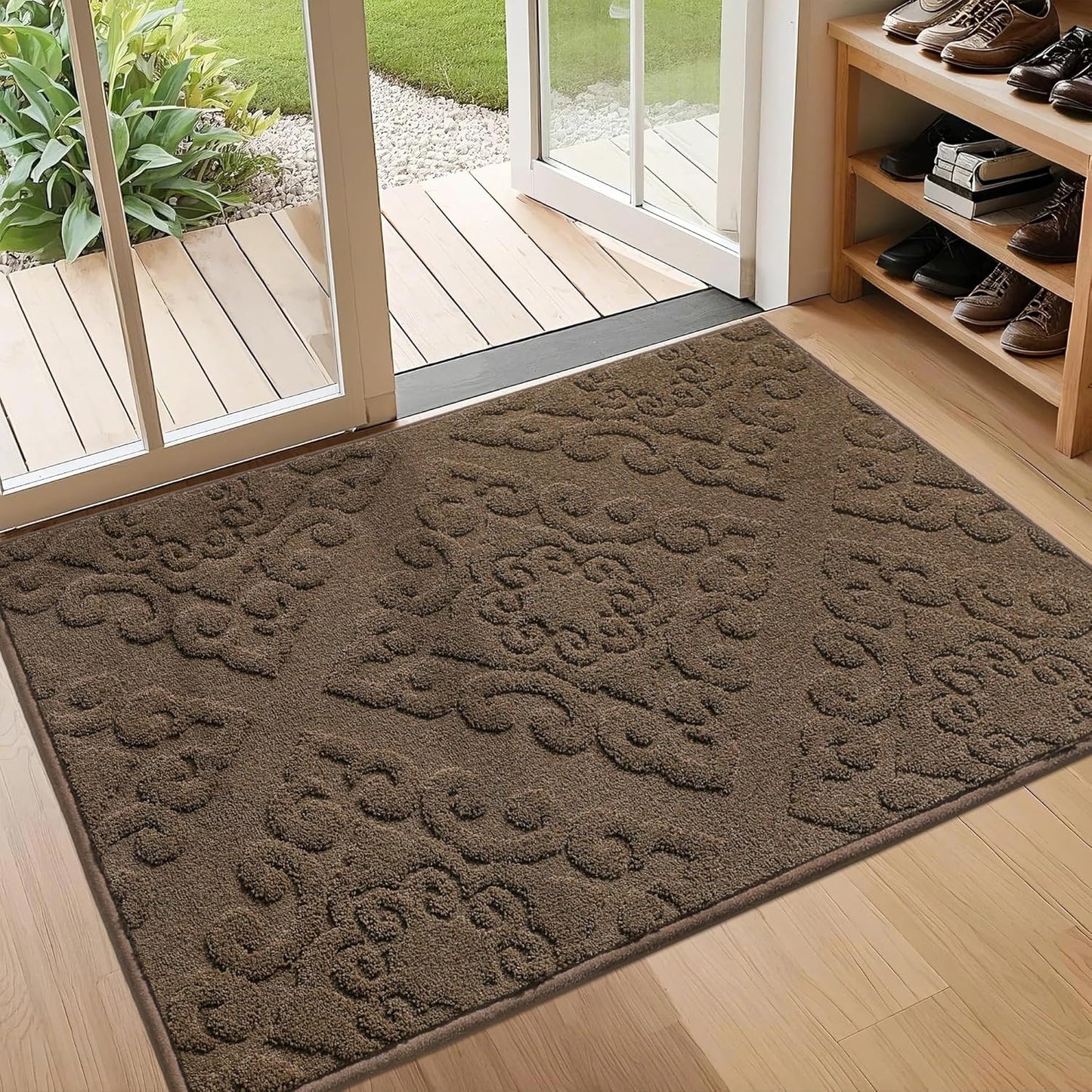 COSY HOMEER-Door-Mat-Non-Slip-Entryway-Rug 32”x48” Absorbent Welcome Mats Washable Dirt Trapper Door Mat Entrance Floor Mats for Front Back Doormats and Wet Shoes,Brown