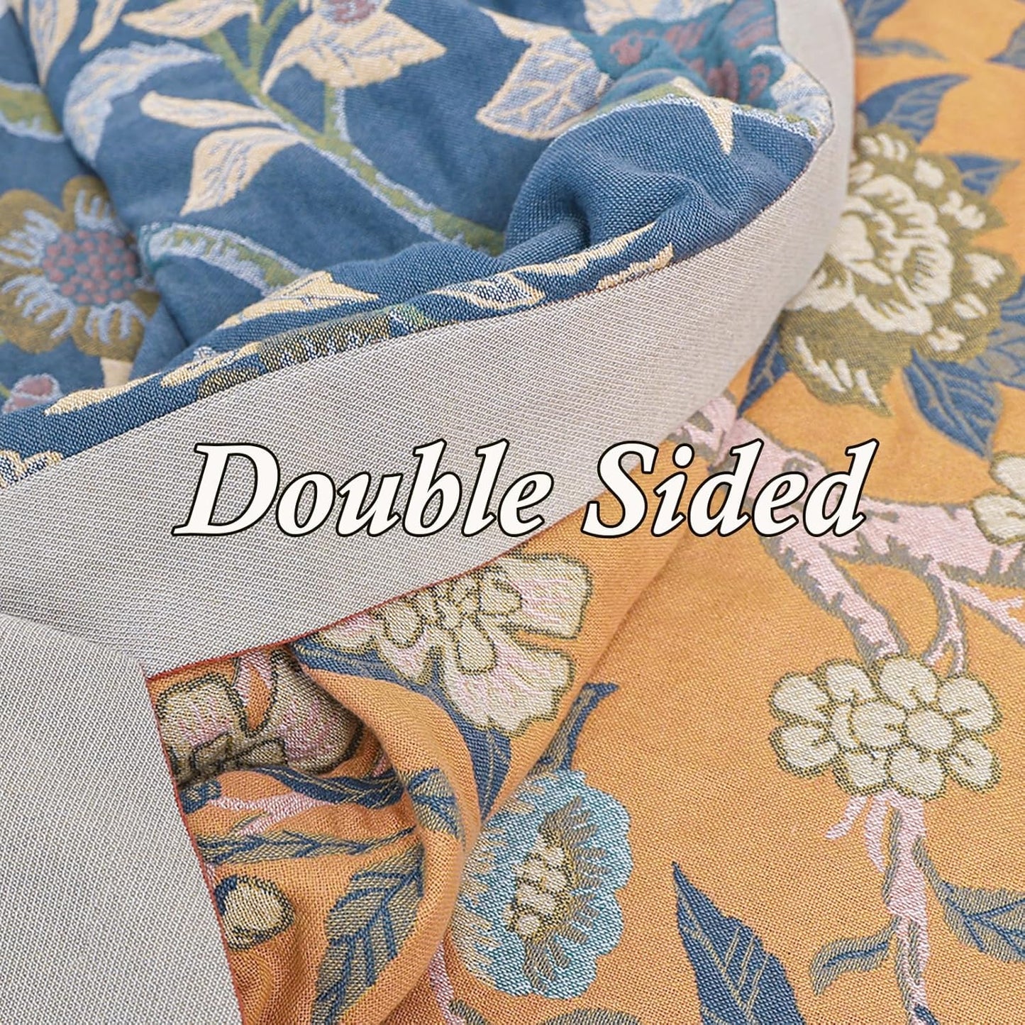 Snycler Boho Throw Blanket for Bed - 100% Cotton Ultra Soft Rustic Quilt Blanket Orange Bird Floral Printed Farmhouse Decor Bed Blankets, 60"×80" All Season Rustic Throw for Sofa Couch Chair