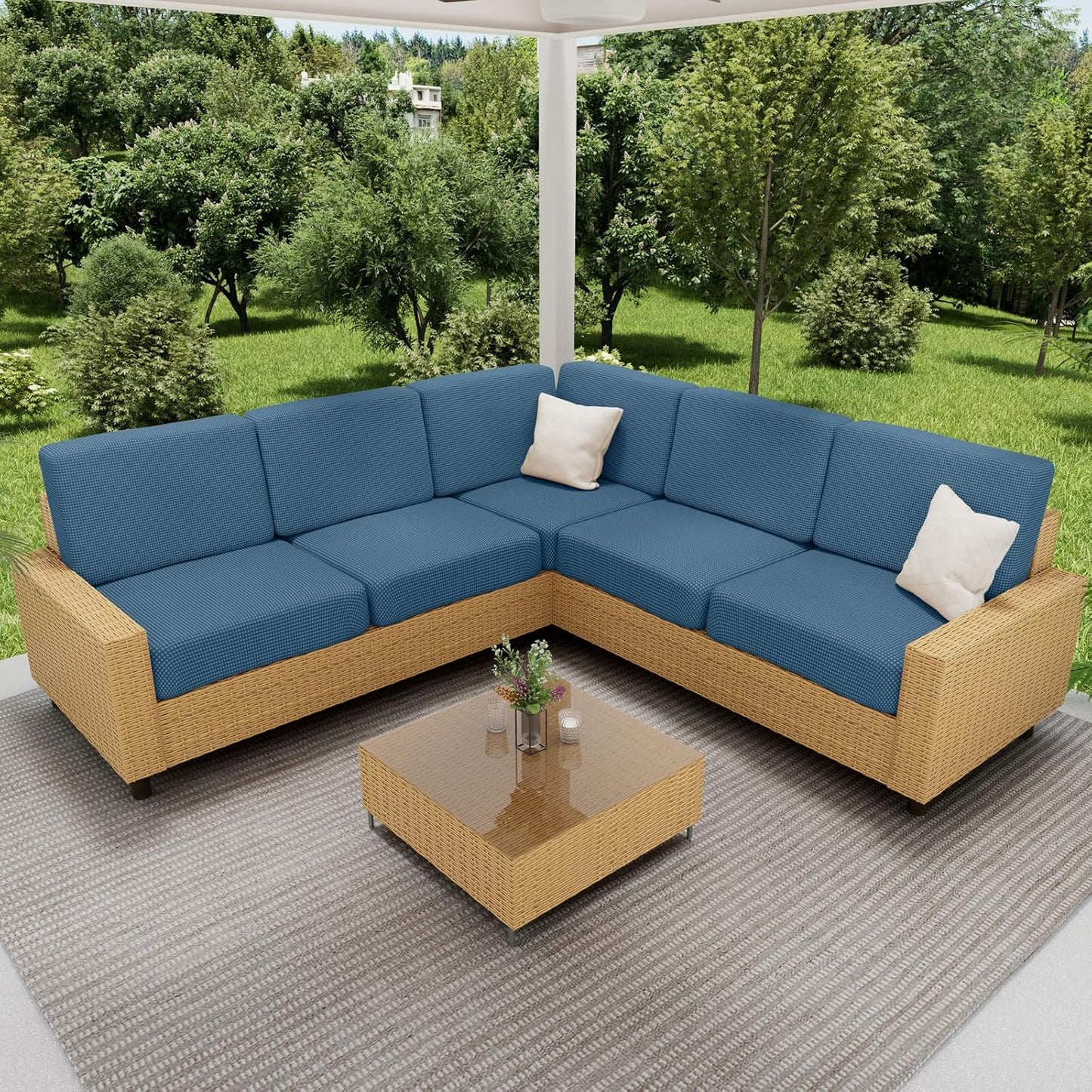 hyha Waterproof Couch Cushion Covers for Pets, Non Slip Sofa Seat Cover for Dogs Washable, Soft Thick Stretch Jacquard Fabric, Sofa Slipcovers with Elastic Bottom (1 Piece for Medium, Blue)