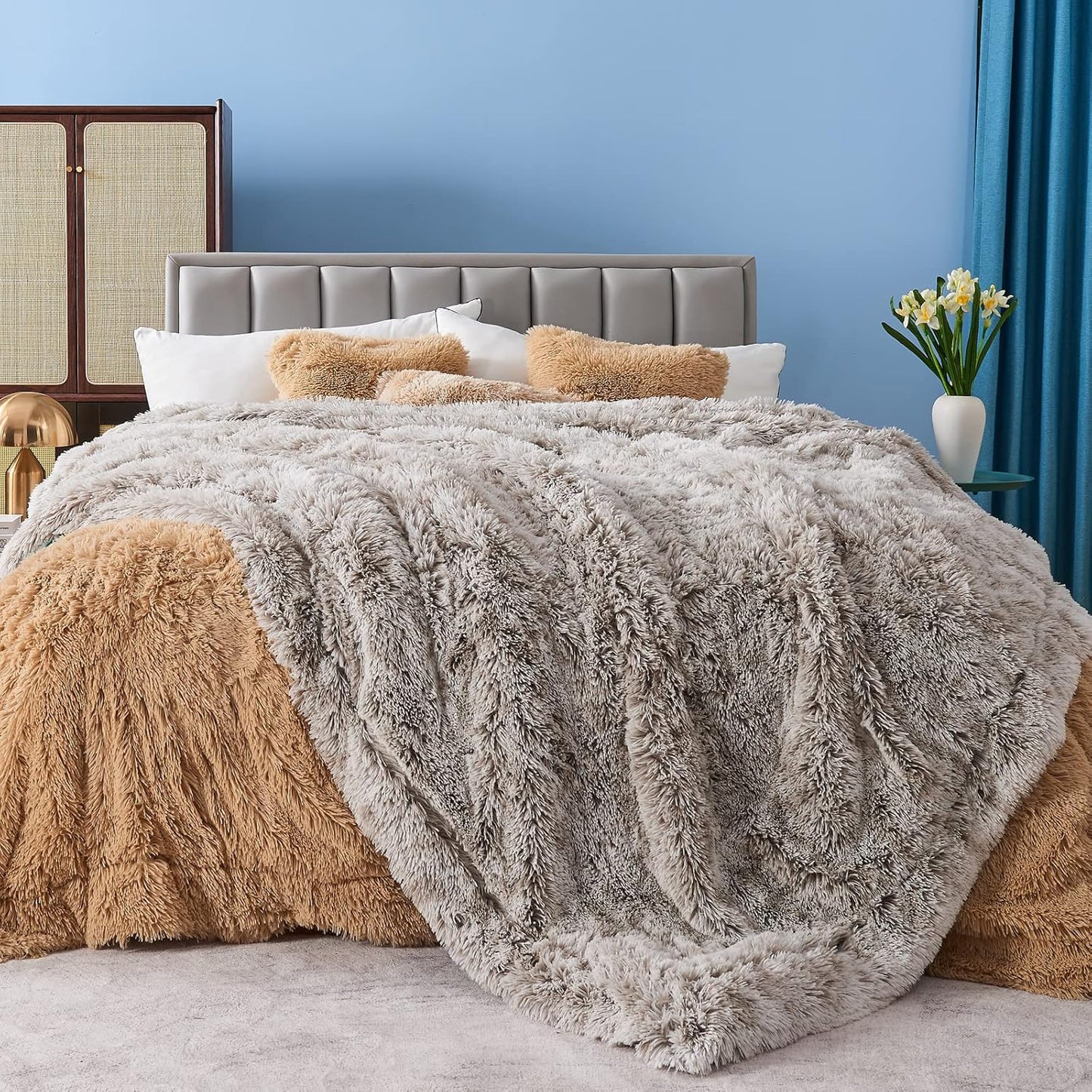 GONAAP Fuzzy Faux Fur Throw Blanket Twin Size Frosty Grey Super Soft Cozy Plush Fuzzy Shaggy Blanket for Couch Sofa Bed (Frosty Grey, Twin(60"x80"))