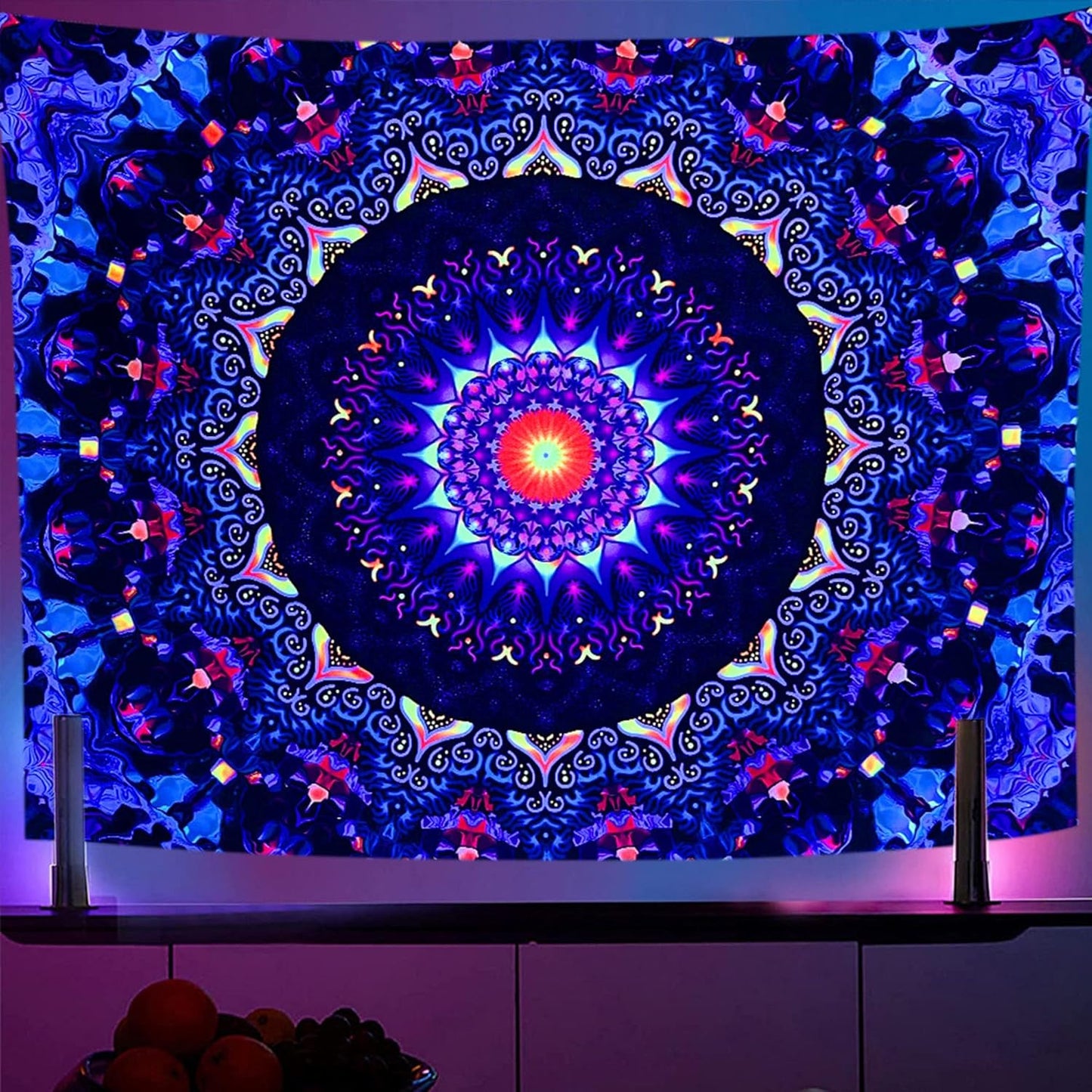 OSVINO Blacklight Trippy Mandala Tapestry 79"x59" UV Reactive Fantasy Tapestry Aesthetic Wall Decor for Living Room Bedroom Boho Wall Hanging