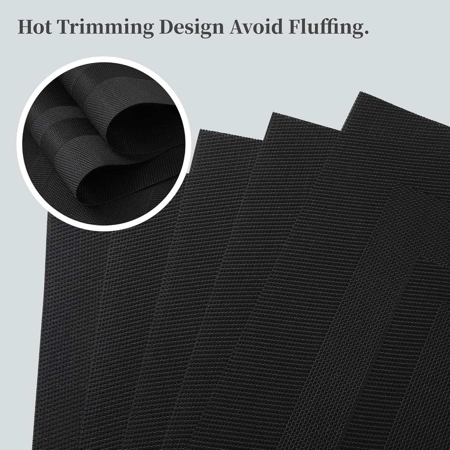 Leetaltree Black Frame Placemats Set of 4 - Heat Resistant Non-Slip Place mats for Dining Table, Washable Durable PVC Vinyl Woven Table Mats（Black Frame, 4）