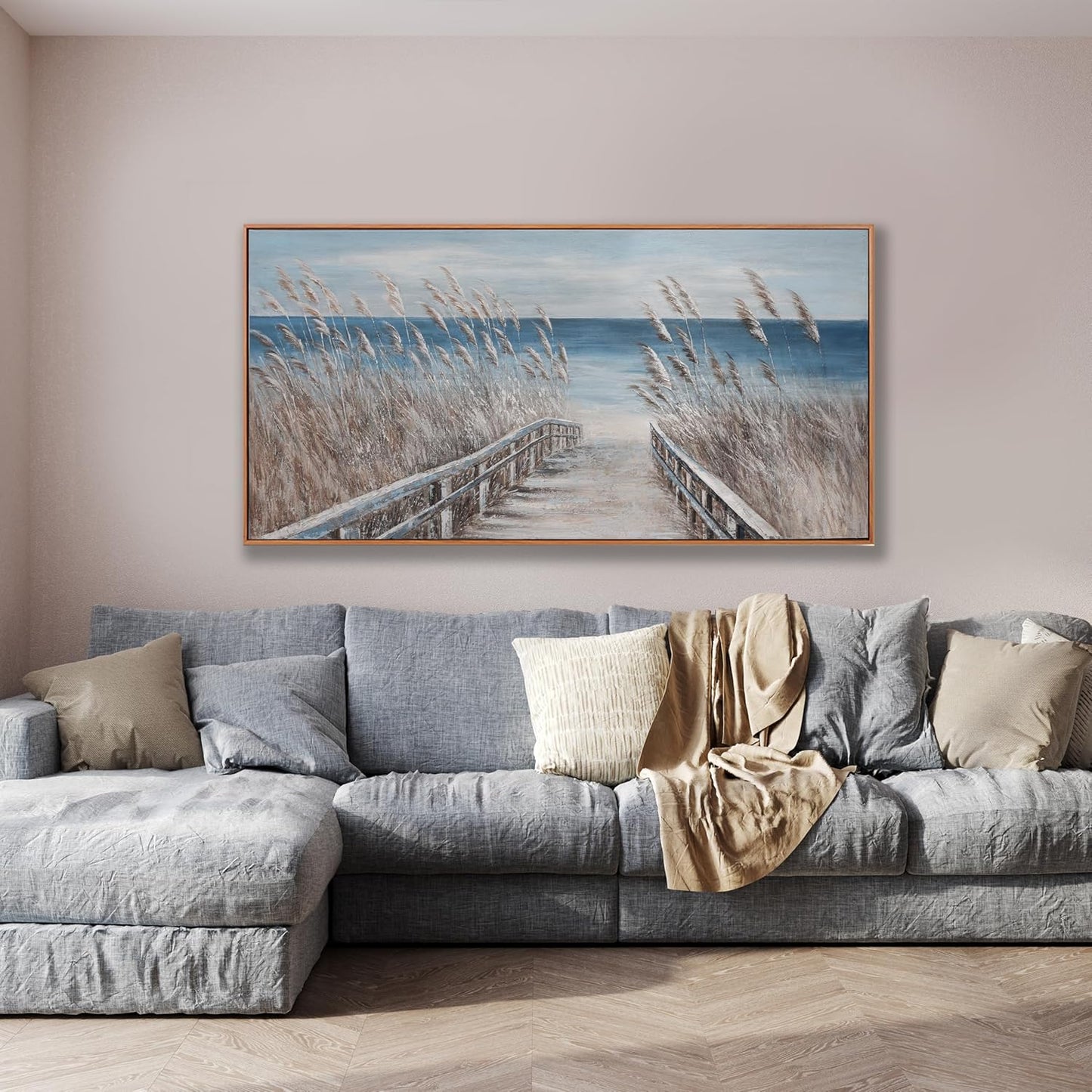 Wall Art Decor Canvas Print Painting Reed And Blue Coast Landscape Picture Artwork Framed Wall Decor For Living Room Bedroom Living Room And Apartment 20x40 Inch
